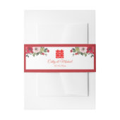 赤ピンク色のフローラ中国のモダン結婚の 招待状ベリーバンド (正面例)