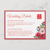 赤ピンク色のフローラ中国の結婚の詳細 エンクロージャーカード (正面)