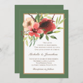 赤ピンク赤面フローラ水色クリスチャン結婚ズ 招待状 (正面/裏面)