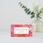 赤ピンク金ゴールド水彩インク名刺 名刺 (スタンド正面)