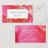 赤ピンク金ゴールド水彩インク名刺 名刺 (正面/裏面)