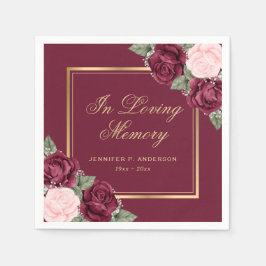 赤ピンク金ゴールド水彩フローラ葬儀記念 スタンダードカクテルナプキン