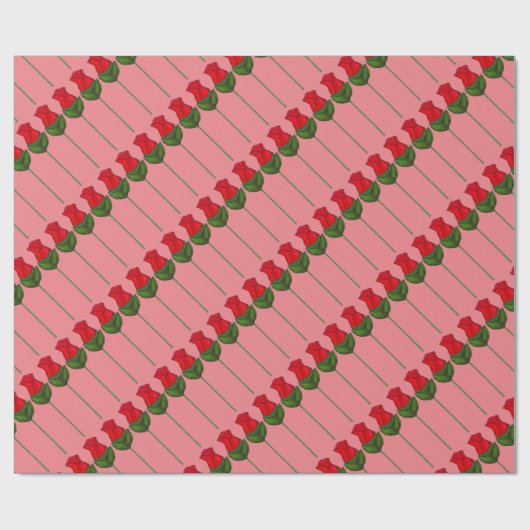 赤ピンク長い茎バラ花バレンタインデー ラッピングペーパー (フラット)