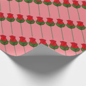 赤ピンク長い茎バラ花バレンタインデー ラッピングペーパー (角)