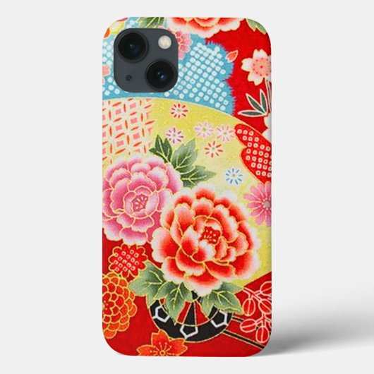 赤ピンク黄日本の色着物フローラ花 Case-Mate iPhoneケース (裏面)