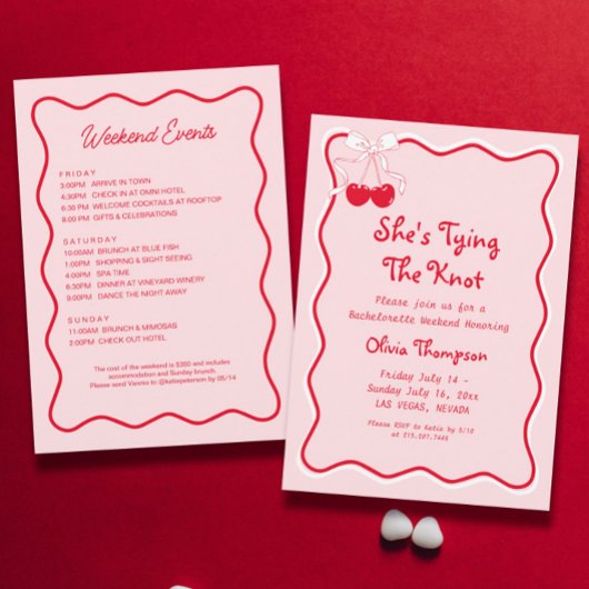 赤ピンク 彼女は結婚する バチェロレッテパーティー 招待状