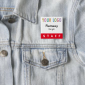 赤ピンバックスタッフバッジイベントロゴ角形名 缶バッジ (インサイチュ)