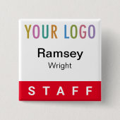 赤ピンバックスタッフバッジイベントロゴ角形名 缶バッジ (正面)