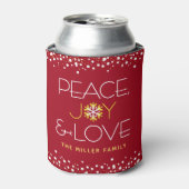 赤ピースジョーラブクリスマススノーフレーはっきりしたクモダン(Red Peace Joy Love 缶クーラー (缶正面)