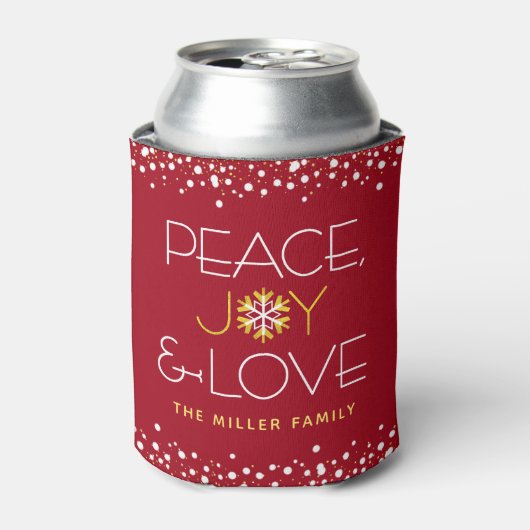 赤ピースジョーラブクリスマススノーフレーはっきりしたクモダン(Red Peace Joy Love  缶クーラー