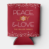 赤ピースジョーラブクリスマススノーフレーはっきりしたクモダン(Red Peace Joy Love 缶クーラー (正面)