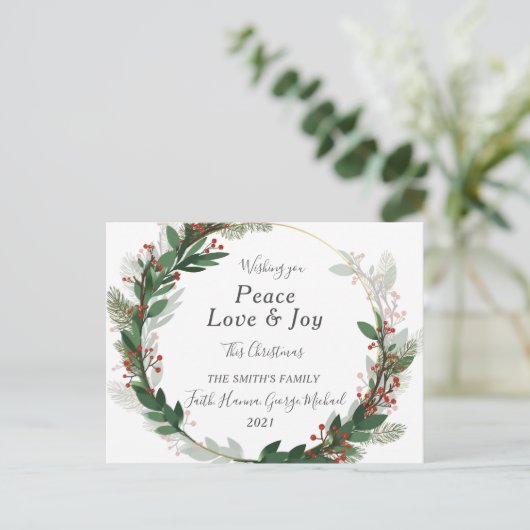 赤ピースラブジョイファミリーメリークリスマスポストカード ポストカード (スタンド正面)