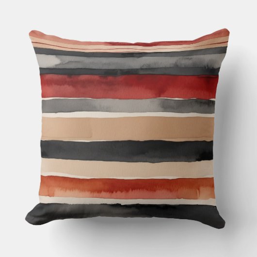 赤ピーチと黒ストライプ クッション (正面)