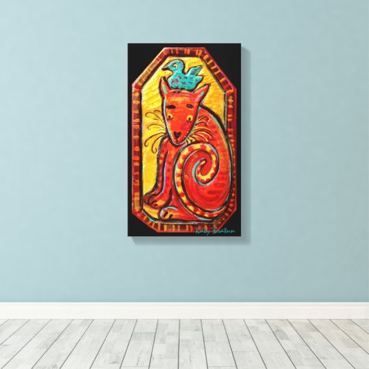 赤ファンキーい猫のオリジナル絵画ズ キャンバスプリント (インサイチュ (ウッドフロア))