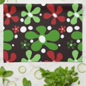 赤ファンキーと緑のクリスマスの花 キッチンタオル (折り畳み)