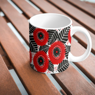 赤ファンキーケシ花柄マグカップ コーヒーマグカップ