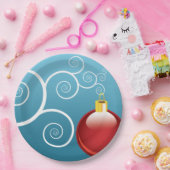 赤ファンシーいクリスマス装飾の青い背景 ペーパープレート (パーティー)