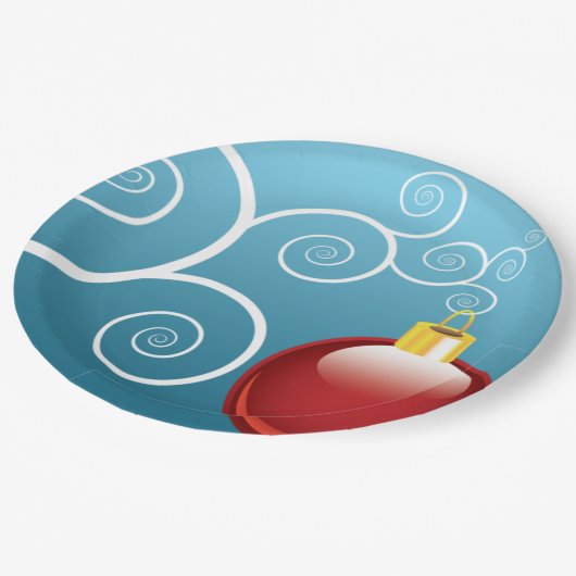 赤ファンシーいクリスマス装飾の青い背景 ペーパープレート (アングル)