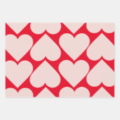 赤ファンシーとピンクのハートパターンのバレンタインのラッピング ラッピングペーパーシート (正面)