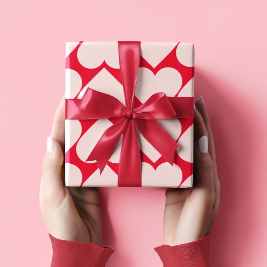 赤ファンシーとピンクのハートパターンのバレンタインのラッピング ラッピングペーパー