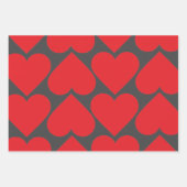 赤ファンシーとピンクのハートパターン ラッピングペーパーシート (正面3)