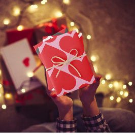 赤ファンシーとピンクのハートパターン ラッピングペーパーシート