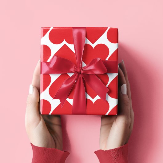 赤ファンシーとピンクのハートパターン ラッピングペーパー