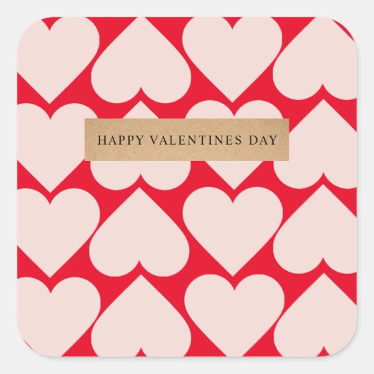 赤ファンシーとピンクのハートパターンValentines Square S スクエアシール (正面)
