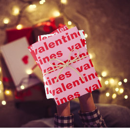 赤ファンシーとピンクのバレンタインパターン ラッピングペーパーシート