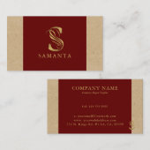 赤ファンシーと厚紙の金ゴールド手紙Sモノグラム 名刺 (正面/裏面)