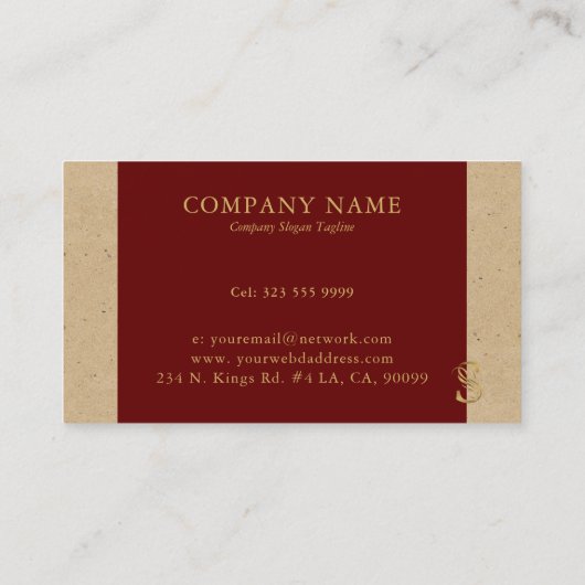 赤ファンシーと厚紙の金ゴールド手紙Sモノグラム 名刺 (裏面)