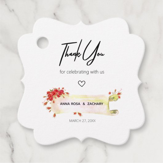 *~*赤ファンシーバラフローラフラワーサンキュー結婚ズ フェイバータグ (正面)