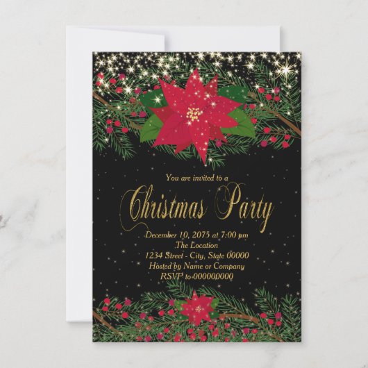 赤ファンシーポインセチアパーティー 招待状 (正面)