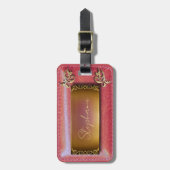 赤ファンシー水色レザールックバックパック ラゲッジタグ (正面縦)