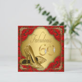 赤ファンシー金ゴールドハイヒールファブラス60誕生日 招待状 (スタンド正面)