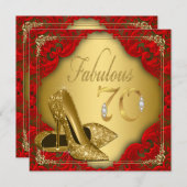 赤ファンシー金ゴールドハイヒールファブラス70誕生日 招待状 (正面/裏面)