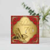 赤ファンシー金ゴールドハイヒールファブラス70誕生日 招待状 (スタンド正面)