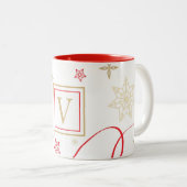 赤ファンシー金ゴールド雪片モノグラム ツートーンマグカップ (正面右)