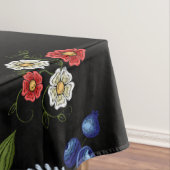 赤フェイクと青の花を刺繍 テーブルクロス (インサイチュ)