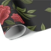 赤フェイクと青の花を刺繍 ラッピングペーパー (ロールコーナー)