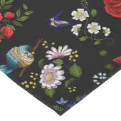 赤フェイクと青の花を刺繍 ロングテーブルランナー (コーナー)