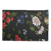 赤フェイクと青の花を刺繍 枕カバー (裏面-左)