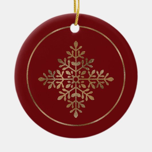 赤フェイクの黄金の箔のスノーフレーク実在(箔ではない) セラミックオーナメント (正面)