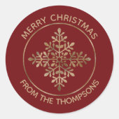 赤フェイクの黄金の箔のスノーフレーク実在(箔ではない) ラウンドシール (正面)