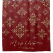 赤フェイクの黄金の箔の雪片(箔実在でない) シャワーカーテン (正面)