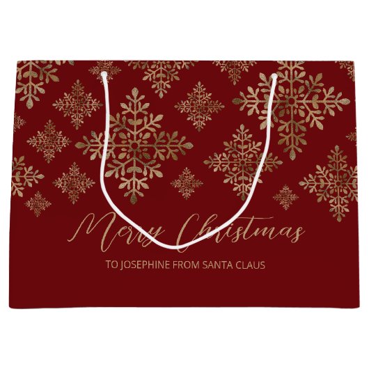 赤フェイクの黄金の箔の雪片(箔実在でない) ラージペーパーバッグ (正面)