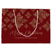 赤フェイクの黄金の箔の雪片(箔実在でない) ラージペーパーバッグ (裏面)