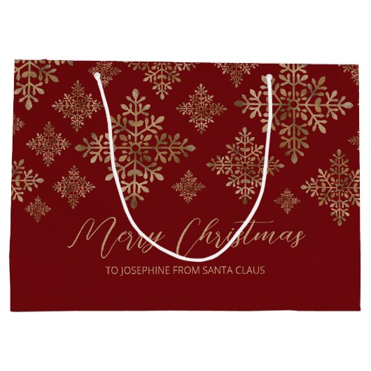 赤フェイクの黄金の箔の雪片(箔実在でない) ラージペーパーバッグ (裏面)