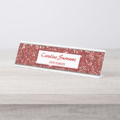 赤フェイクグリッターテクスチャの外観と名前をカスタムする デスクネームプレート (正面)