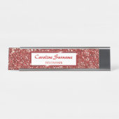 赤フェイクグリッターテクスチャの外観と名前をカスタムする デスクネームプレート (正面)